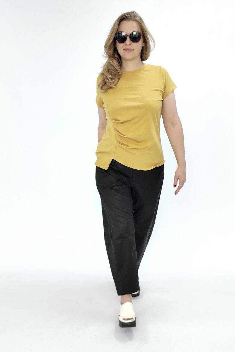 Sinepju dzeltens sieviešu kokvilnas tops 