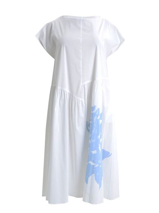 Balta midi kleita ar ziedu printu 