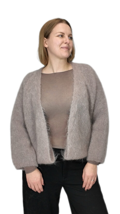 Bēšs mohēras kardigans bez aizdares