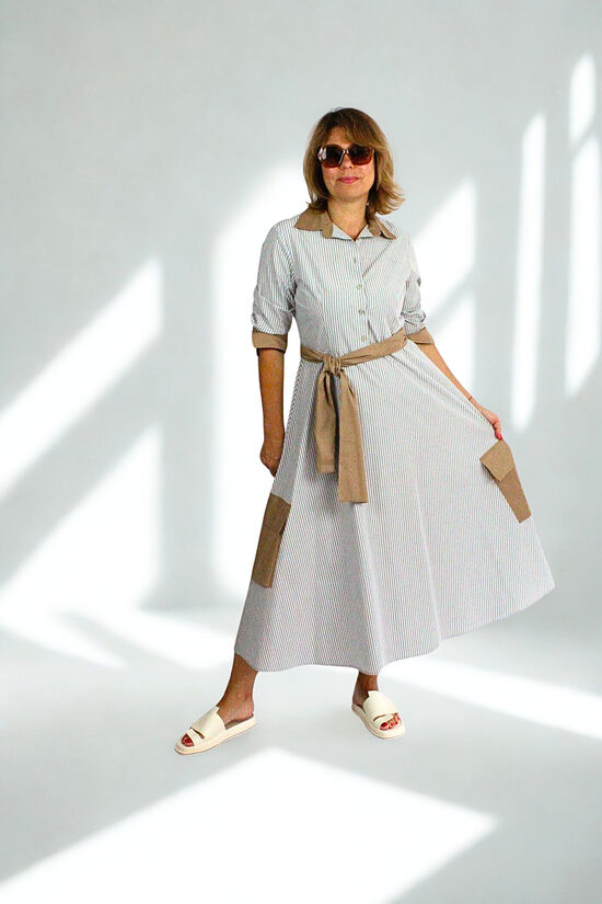 Svītraina kleita  ar jostu